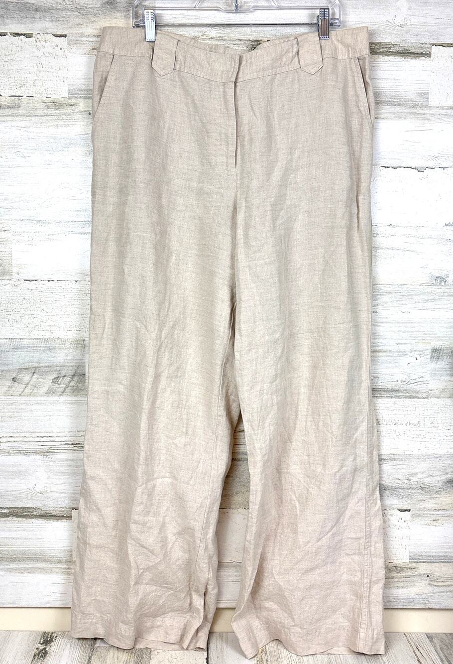 Saks Fifth Avenue Womens 16 Beige Linen Wide-Leg Mid-Rise Lightweight Pants NEW